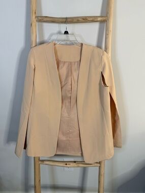 Women's Beige Open-Front Blazer Vest Jacket